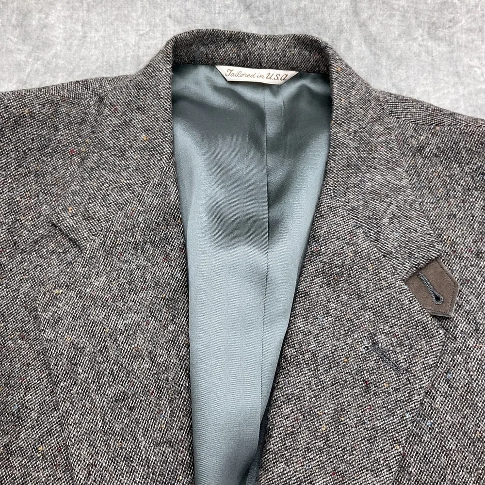 Stafford Blazer Men 42R Gray Multi Wool Tweed Suede Elbow Patch Jacket USA VTG